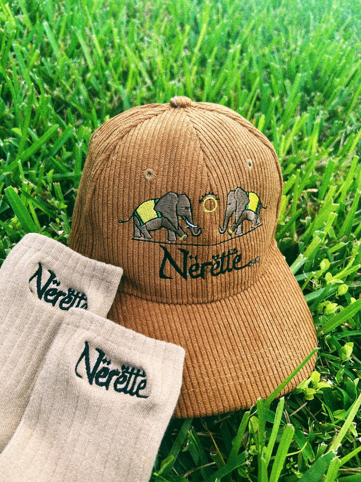 KHAKI NERETTE - EMBROIDERED CORDUROY LEGACY STRAP BACK