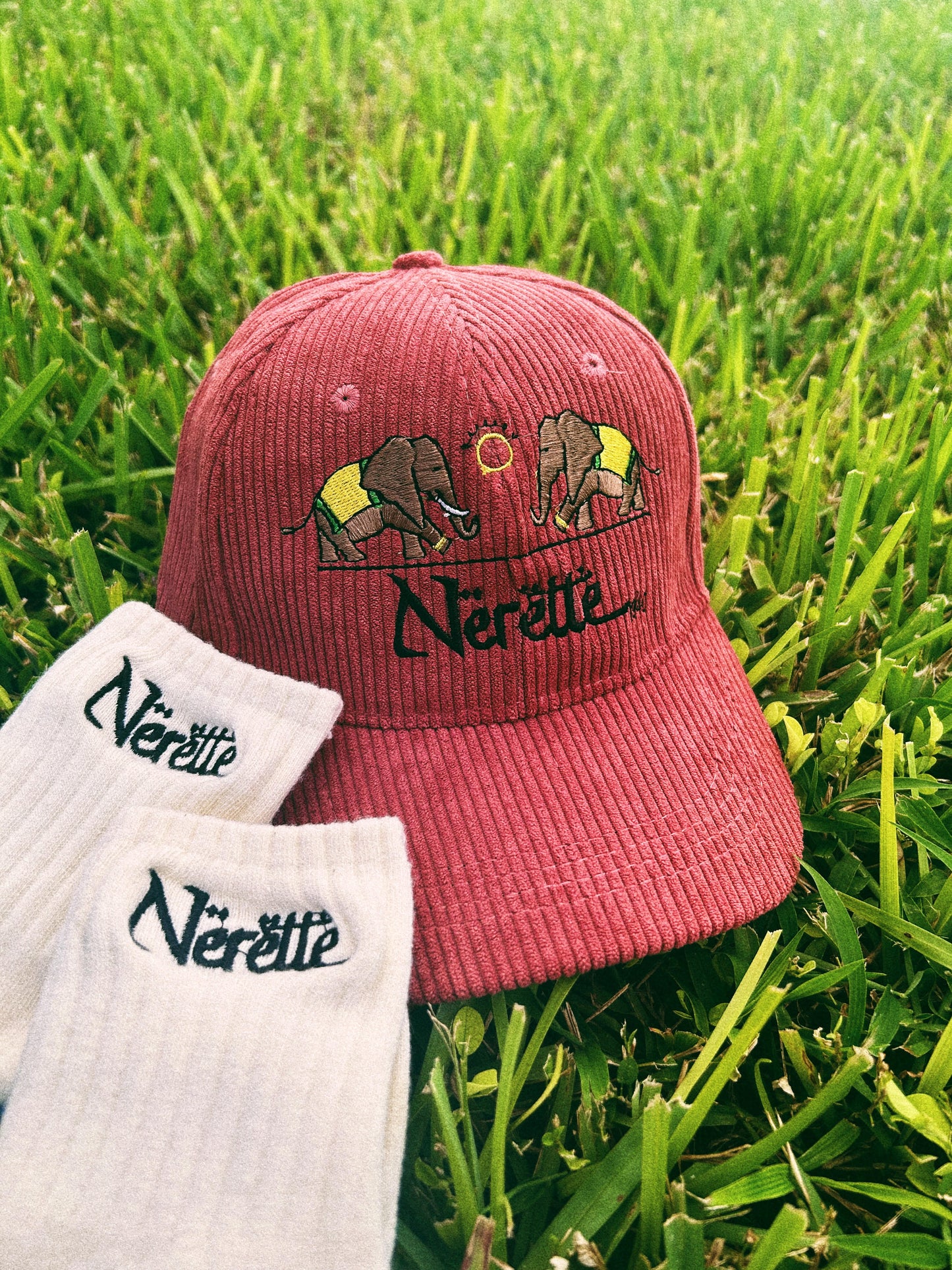 PINK NERETTE - EMBROIDERED CORDUROY LEGACY STRAP BACK